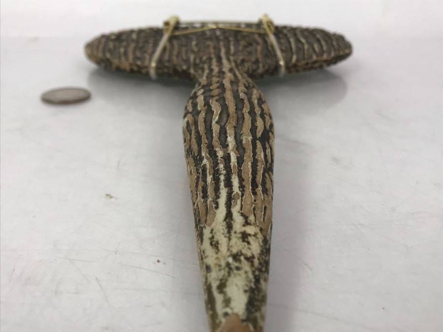 Vintage Faux Antler Wooden Hand Mirror Beveled Glass With Metal Holder For Hanging On Wall 12 X 7 [Photo 12]