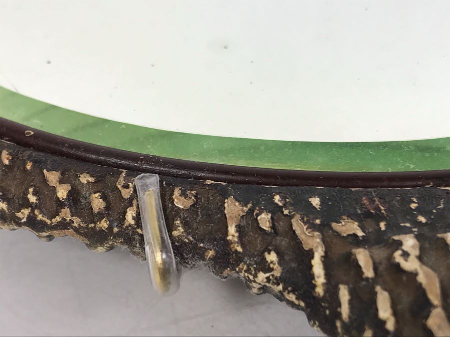 Vintage Faux Antler Wooden Hand Mirror Beveled Glass With Metal Holder For Hanging On Wall 12 X 7 [Photo 5]