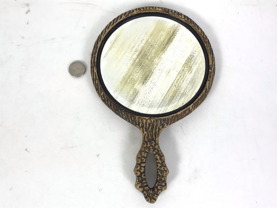Vintage Faux Antler Wooden Hand Mirrors Beveled Glass 11 X 7 [Photo 3]