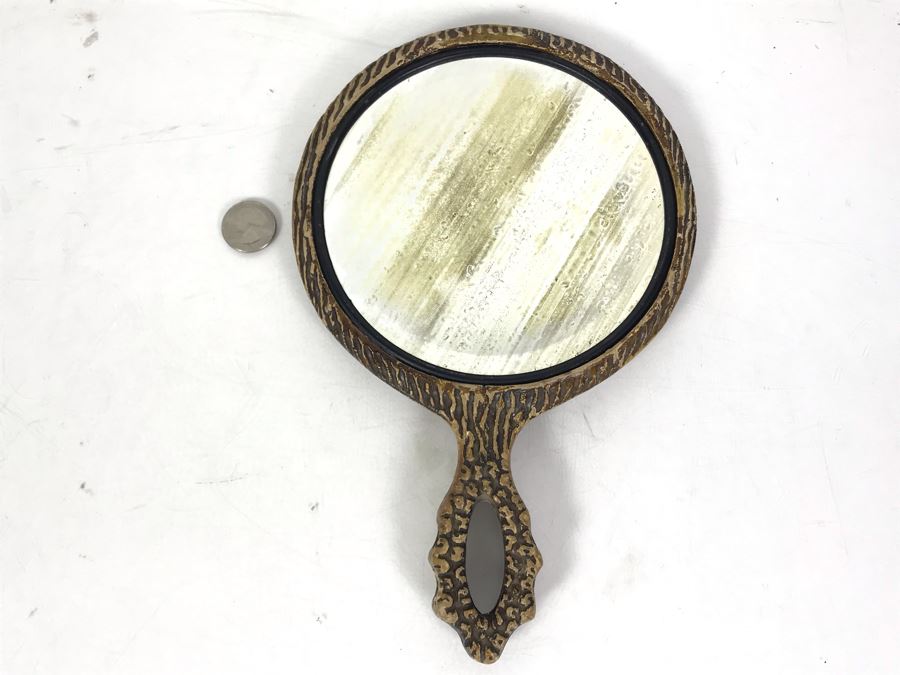 Vintage Faux Antler Wooden Hand Mirrors Beveled Glass 11 X 7 [Photo 2]