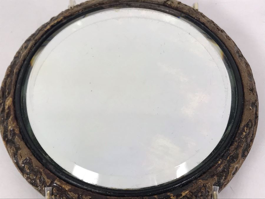 Vintage Faux Antler Wooden Hand Mirrors Beveled Glass And Silver Embellishment On Back For Monogramming Comes With Metal Holder For Hanging On Wall 10 X 6 [Photo 4]