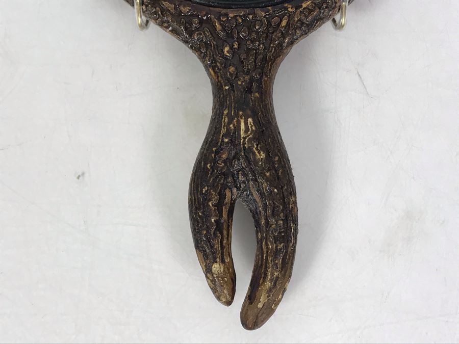Vintage Faux Antler Wooden Hand Mirrors Beveled Glass And Silver Embellishment On Back For Monogramming Comes With Metal Holder For Hanging On Wall 10 X 6 [Photo 3]