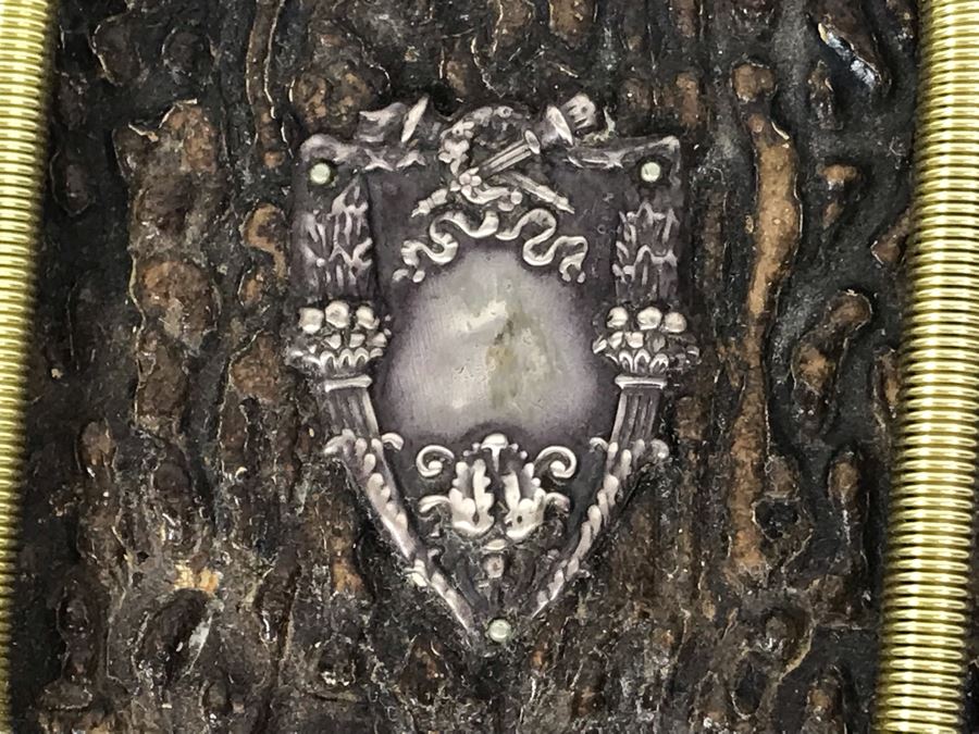 Vintage Faux Antler Wooden Hand Mirrors Beveled Glass And Silver Embellishment On Back For Monogramming Comes With Metal Holder For Hanging On Wall 10 X 6 [Photo 7]