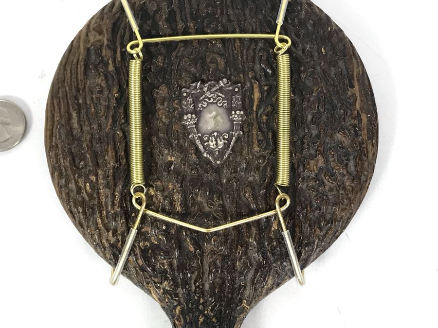 Vintage Faux Antler Wooden Hand Mirrors Beveled Glass And Silver Embellishment On Back For Monogramming Comes With Metal Holder For Hanging On Wall 10 X 6 [Photo 6]
