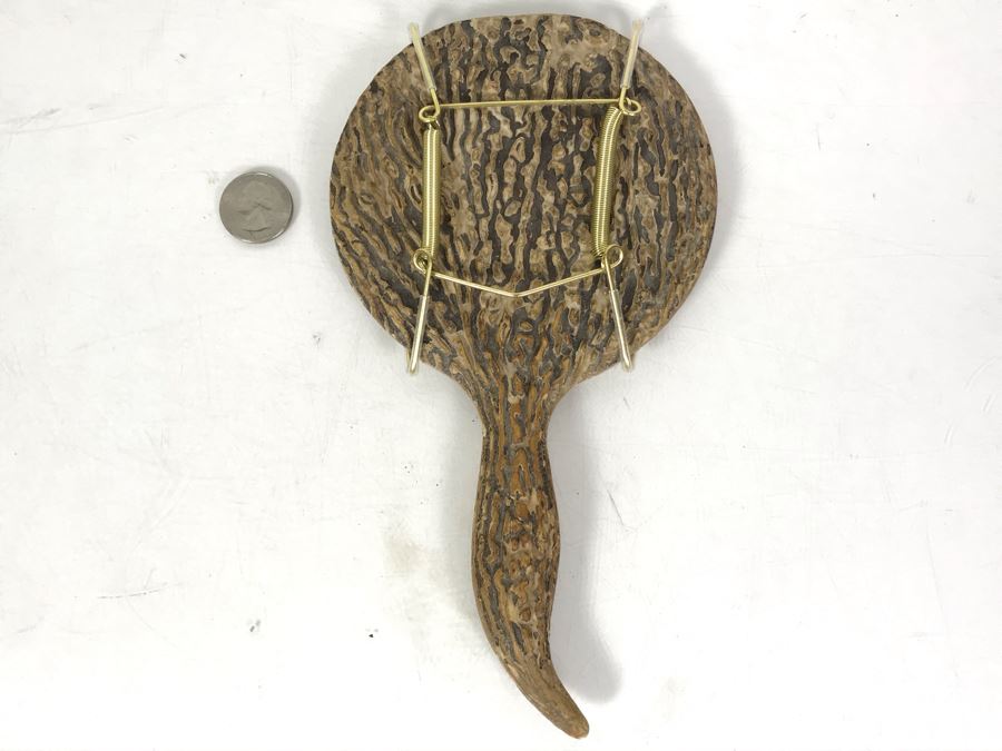 Vintage Faux Antler Wooden Hand Mirror Beveled Glass With Metal Holder For Hanging On Wall 9 X 5 [Photo 5]