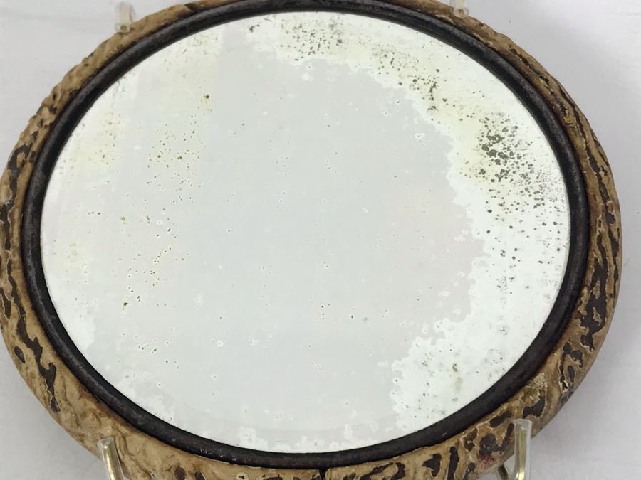 Vintage Faux Antler Wooden Hand Mirror Beveled Glass With Metal Holder For Hanging On Wall 9 X 5 [Photo 4]