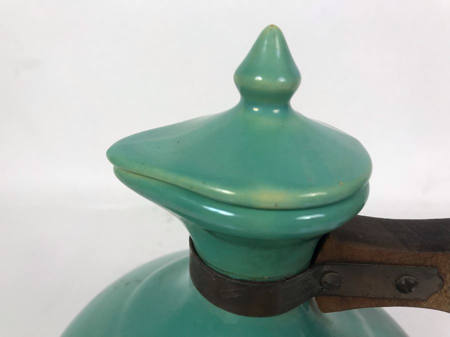 Vintage Bauer Los Angeles Pottery Jade Green Teapot Pitcher With Wooden And Copper Handle 7W X 9.5H [Photo 4]