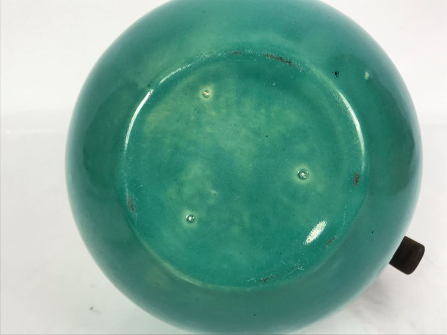 Vintage Bauer Los Angeles Pottery Jade Green Teapot Pitcher With Wooden And Copper Handle 7W X 9.5H [Photo 11]