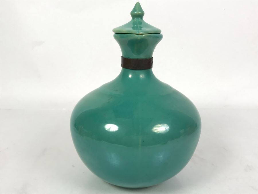 Vintage Bauer Los Angeles Pottery Jade Green Teapot Pitcher With Wooden And Copper Handle 7W X 9.5H [Photo 7]