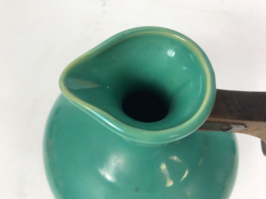 Vintage Bauer Los Angeles Pottery Jade Green Teapot Pitcher With Wooden And Copper Handle 7W X 9.5H [Photo 5]