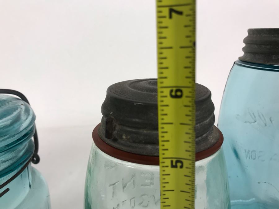 (3) Vintage Blue Colored Ball Jars And (1) Vintage Mason Jar Canning Jars 7H - 6H [Photo 15]