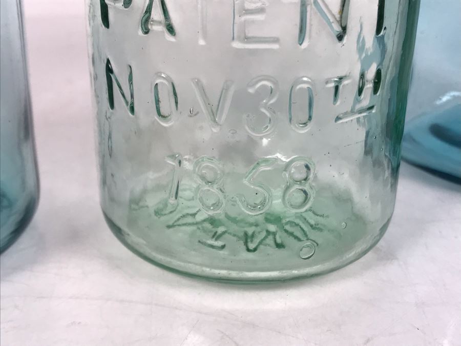 (3) Vintage Blue Colored Ball Jars And (1) Vintage Mason Jar Canning Jars 7H - 6H [Photo 4]