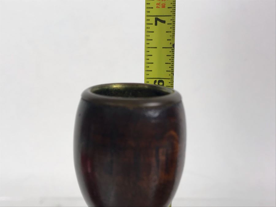 Pair Of Vintage Turned Wooden Barley Twist Candlesticks And Carved Wooden Tree Trunk Basket 6H [Photo 16]