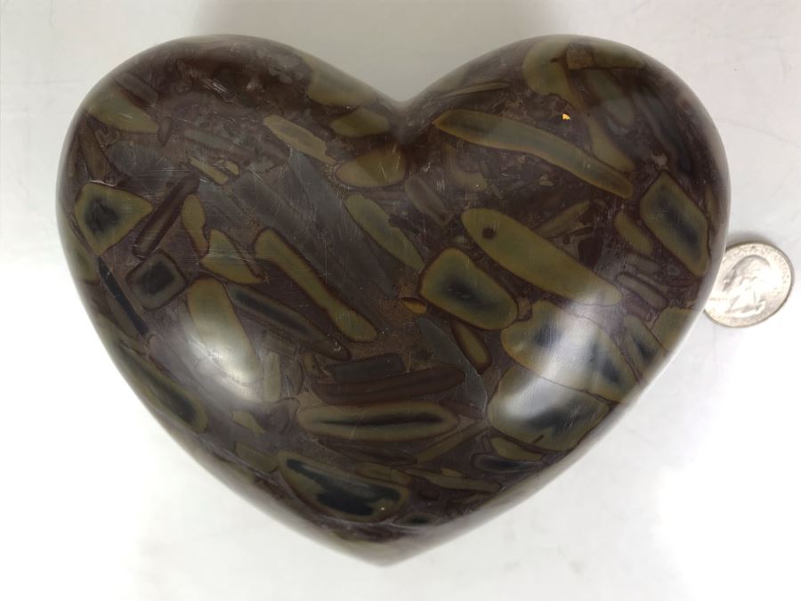 Pair Of Large Carved Stone Hearts In Wooden Heart Shaped Boxes [Photo 8]