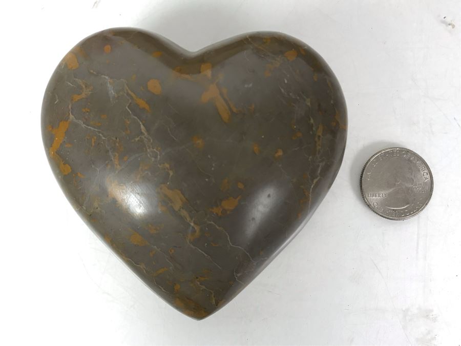 Pair Of Large Carved Stone Hearts In Wooden Heart Shaped Boxes [Photo 11]