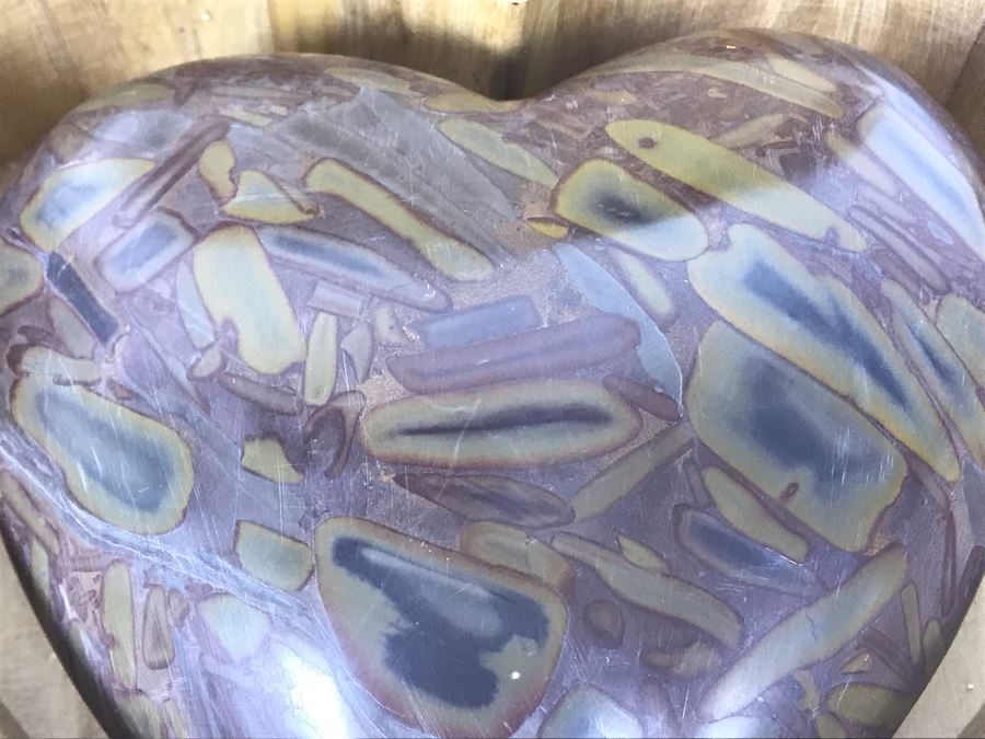 Pair Of Large Carved Stone Hearts In Wooden Heart Shaped Boxes [Photo 5]