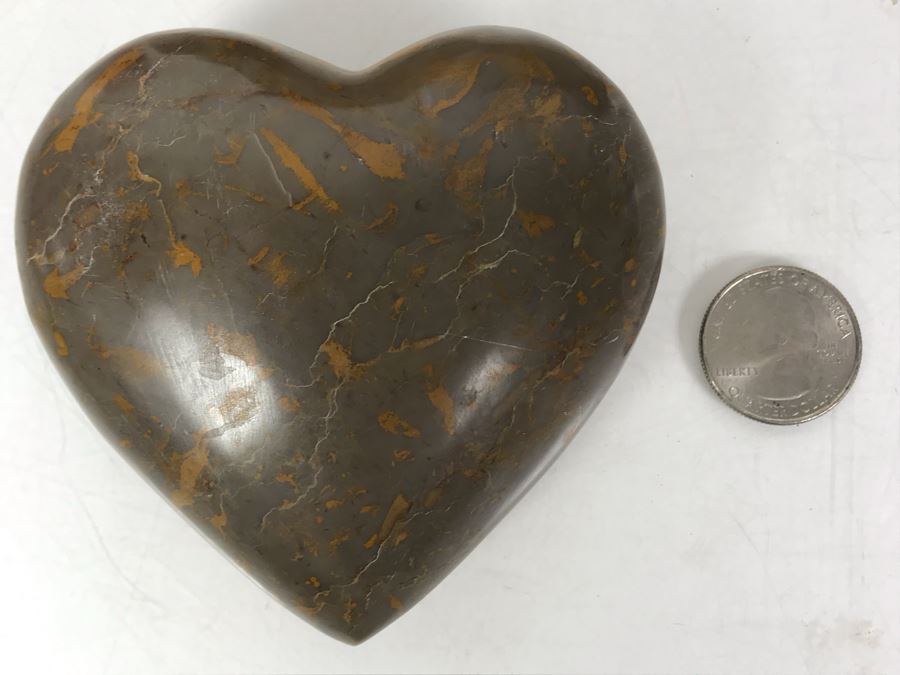 Pair Of Large Carved Stone Hearts In Wooden Heart Shaped Boxes [Photo 12]