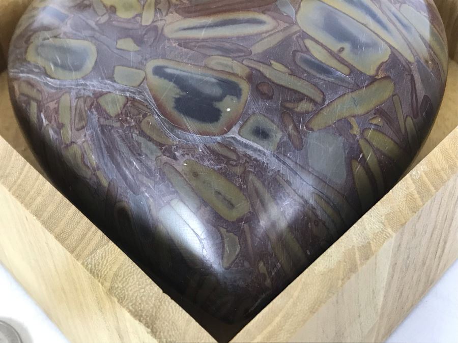 Pair Of Large Carved Stone Hearts In Wooden Heart Shaped Boxes [Photo 6]