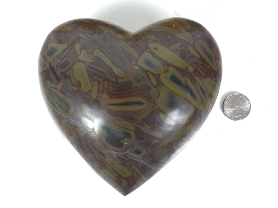 Pair Of Large Carved Stone Hearts In Wooden Heart Shaped Boxes [Photo 7]