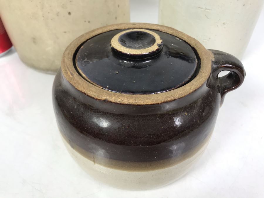 Set Of (2) Stoneware Jugs 10H / 9H And (1) Stoneware Pot With Lid 4H [Photo 3]