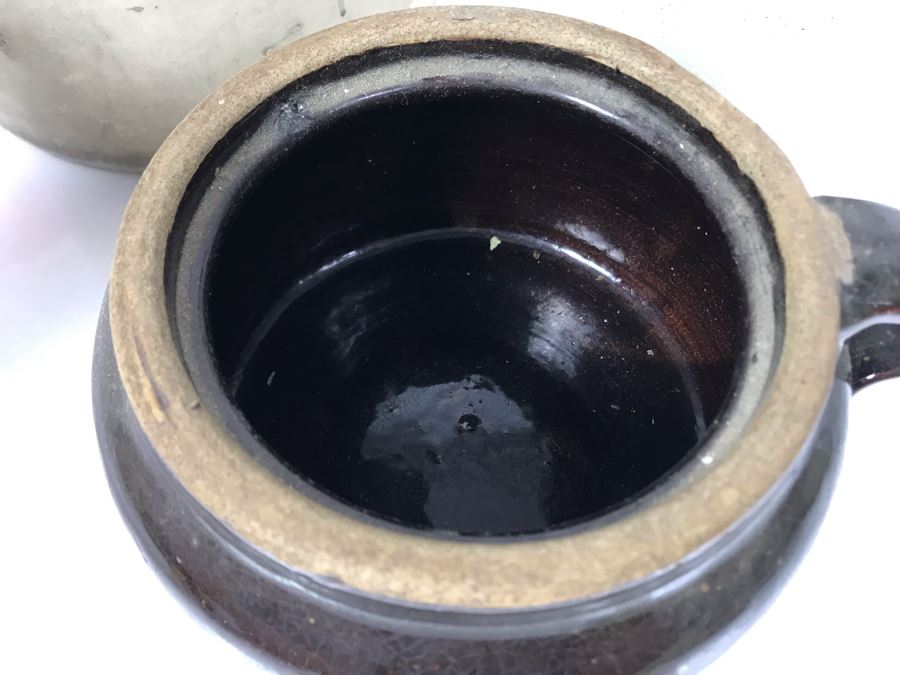 Set Of (2) Stoneware Jugs 10H / 9H And (1) Stoneware Pot With Lid 4H [Photo 5]