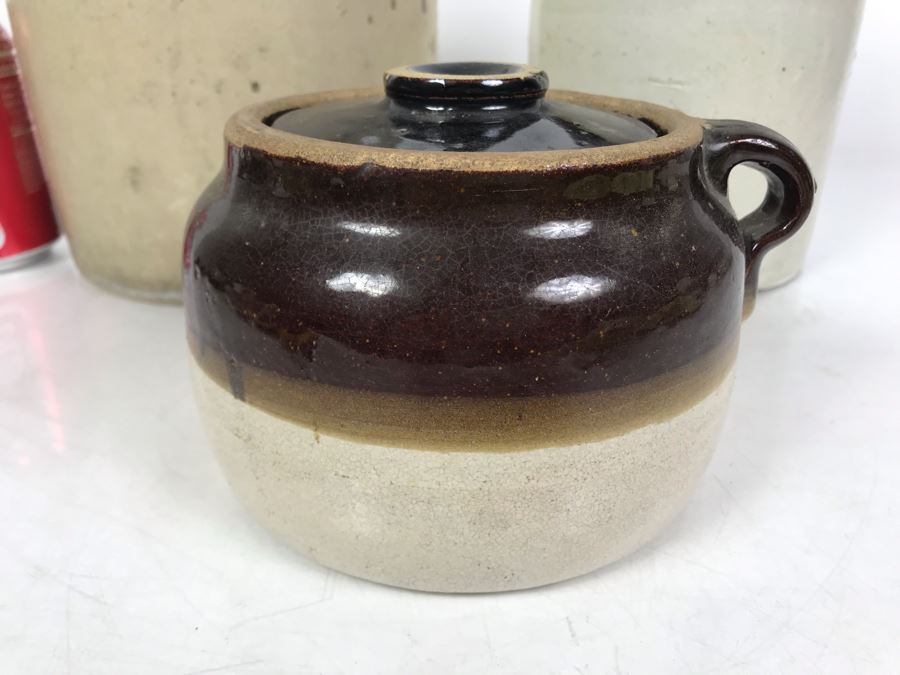 Set Of (2) Stoneware Jugs 10H / 9H And (1) Stoneware Pot With Lid 4H [Photo 2]