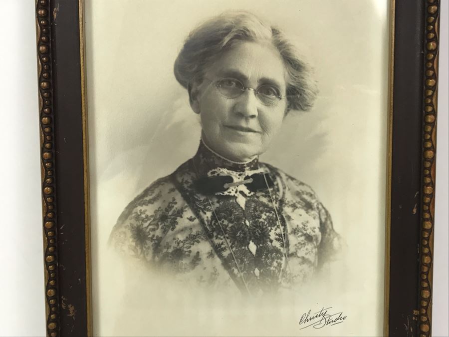 Vintage Signed B&W Portrait Photograph In Old Frame Christy Stucho Studio 8.5 X 12.25