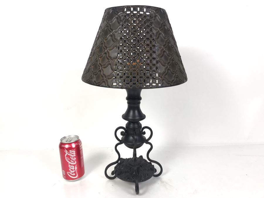 Vintage Metal Candle Holder With Metal Shade 11W X 18.5H