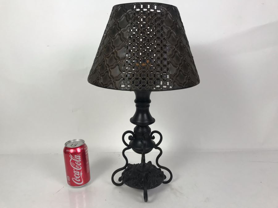 Vintage Metal Candle Holder With Metal Shade 11W X 18.5H [Photo 2]