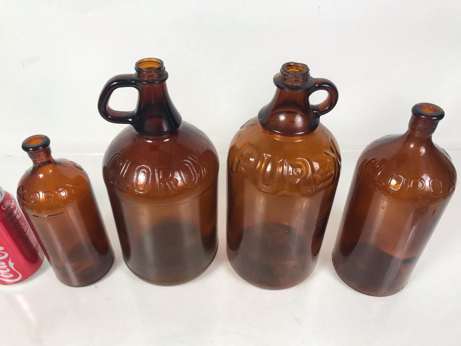 (3) Amber Glass Clorox Bottles And (1) Amber Glass Purex Bottles From 11H To 8H [Photo 6]