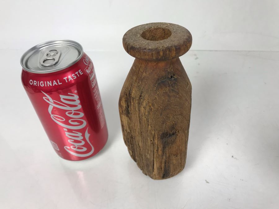 Vintage Galvanized Metal Scoop With Wooden Handle 9.5W X 14H And Pair Of Rustic Wooden Vases 6H And 12H [Photo 11]