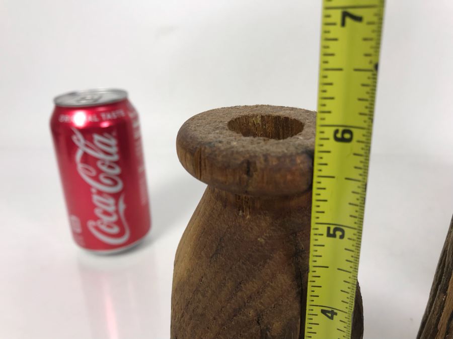 Vintage Galvanized Metal Scoop With Wooden Handle 9.5W X 14H And Pair Of Rustic Wooden Vases 6H And 12H [Photo 16]