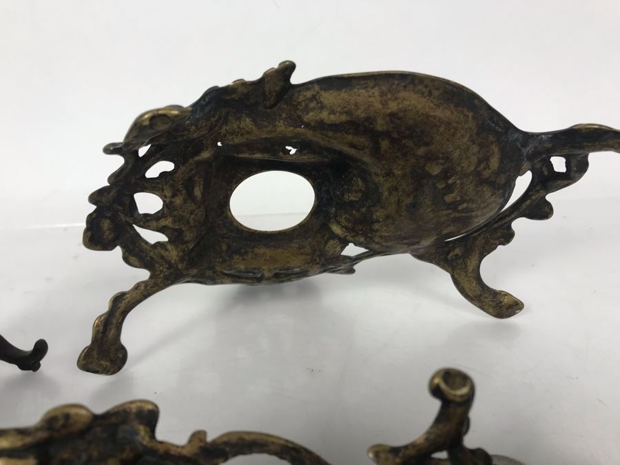 Pair Of Vintage Metal Inkwell Desk Sets, Vintage K Diamond Cast Iron Letter Holder And Old Paper Punch [Photo 18]