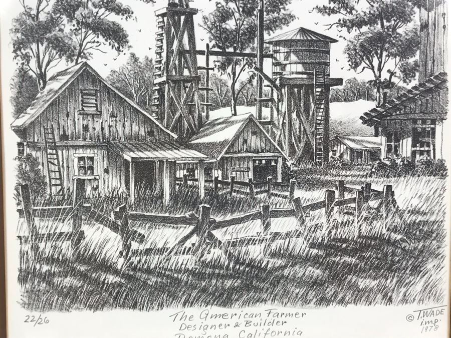 Vintage 1978 Local Ted Wade Lithograph The American Farmer Designer & Builder Ramona, California 12 X 12.5 Hand Signed Limited Edition 22 Of 26 [Photo 7]
