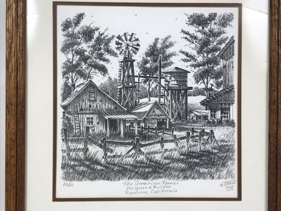 Vintage 1978 Local Ted Wade Lithograph The American Farmer Designer & Builder Ramona, California 12 X 12.5 Hand Signed Limited Edition 22 Of 26 [Photo 3]