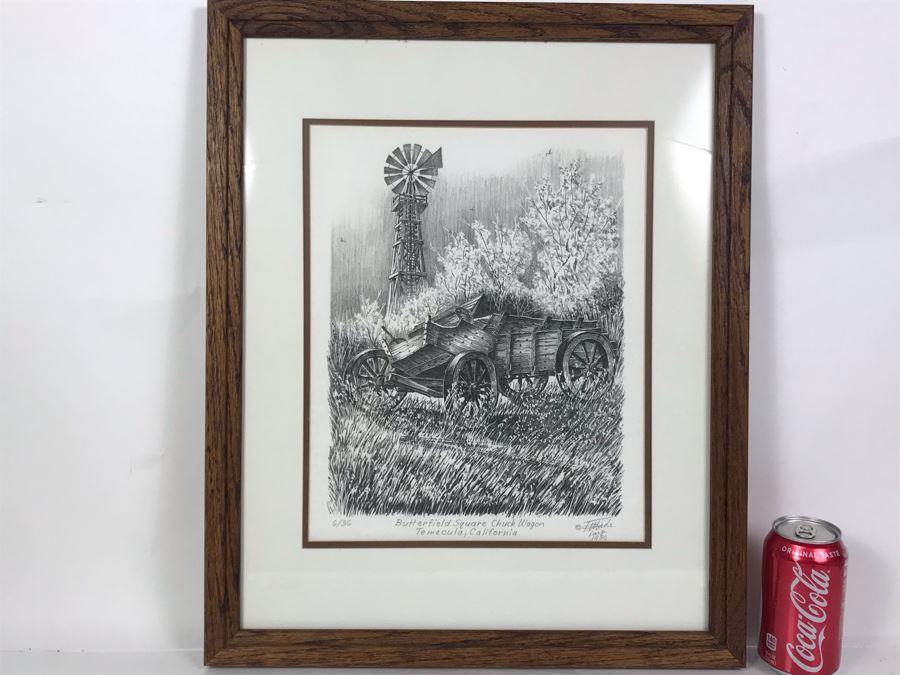 Vintage 1978 Local Ted Wade Lithograph Butterfield Square Chuck Wagon Temecula, California 12.5 X 14 Hand Signed Limited Edition 6 Of 36 [Photo 3]