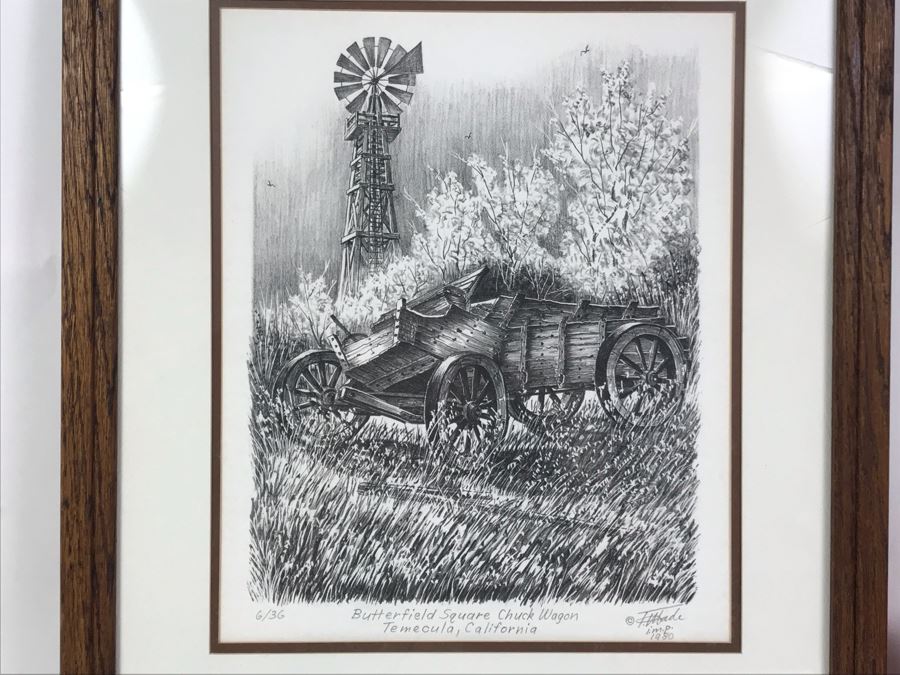 Vintage 1978 Local Ted Wade Lithograph Butterfield Square Chuck Wagon Temecula, California 12.5 X 14 Hand Signed Limited Edition 6 Of 36 [Photo 1]