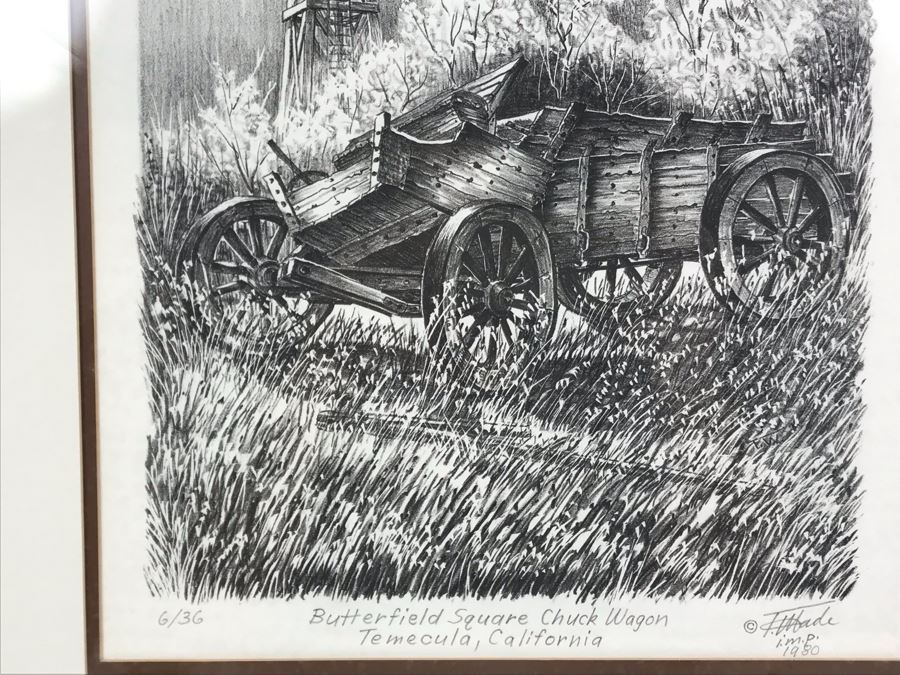 Vintage 1978 Local Ted Wade Lithograph Butterfield Square Chuck Wagon Temecula, California 12.5 X 14 Hand Signed Limited Edition 6 Of 36 [Photo 4]