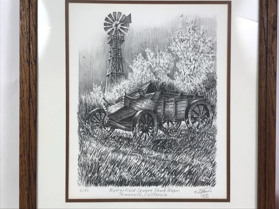 Vintage 1978 Local Ted Wade Lithograph Butterfield Square Chuck Wagon Temecula, California 12.5 X 14 Hand Signed Limited Edition 6 Of 36 [Photo 2]