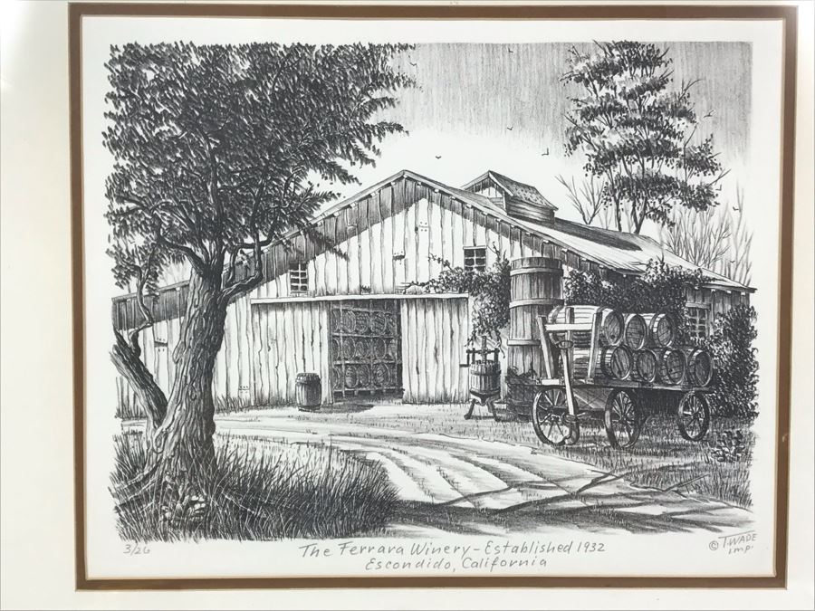 Vintage 1978 Local Ted Wade Lithograph The Ferrara Winery Established 1932 Escondido, California 14 X 11 Hand Signed Limited Edition 3 Of 26 [Photo 3]