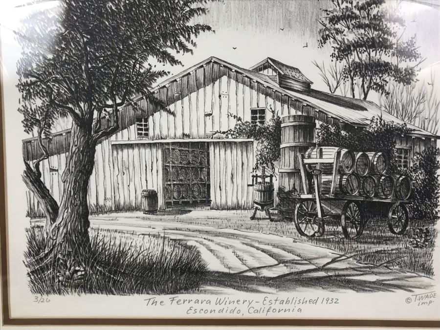 Vintage 1978 Local Ted Wade Lithograph The Ferrara Winery Established 1932 Escondido, California 14 X 11 Hand Signed Limited Edition 3 Of 26 [Photo 8]