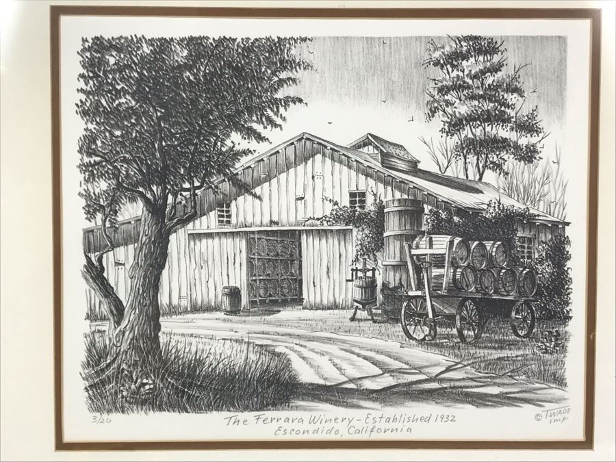 Vintage 1978 Local Ted Wade Lithograph The Ferrara Winery Established 1932 Escondido, California 14 X 11 Hand Signed Limited Edition 3 Of 26 [Photo 4]