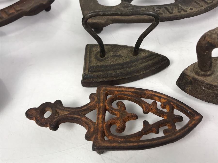 Collection Of (7) Antique Cast Iron Irons And (4) Antique Iron Trivets [Photo 13]