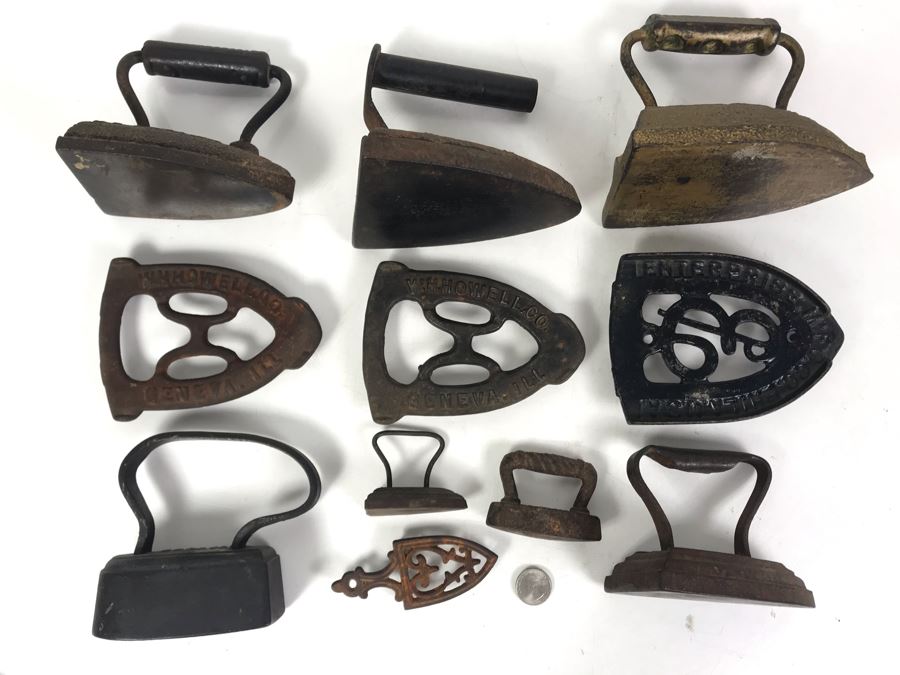 Collection Of (7) Antique Cast Iron Irons And (4) Antique Iron Trivets [Photo 28]