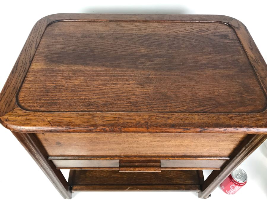 Stunning Vintage Oak Sewing Cabinet With Casters, Spool Drawer And Lower Shelf 21W X 14D X 22.5H [Photo 8]