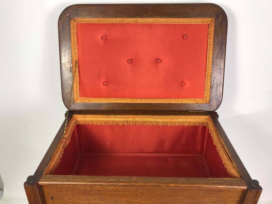 Stunning Vintage Oak Sewing Cabinet With Casters, Spool Drawer And Lower Shelf 21W X 14D X 22.5H [Photo 4]