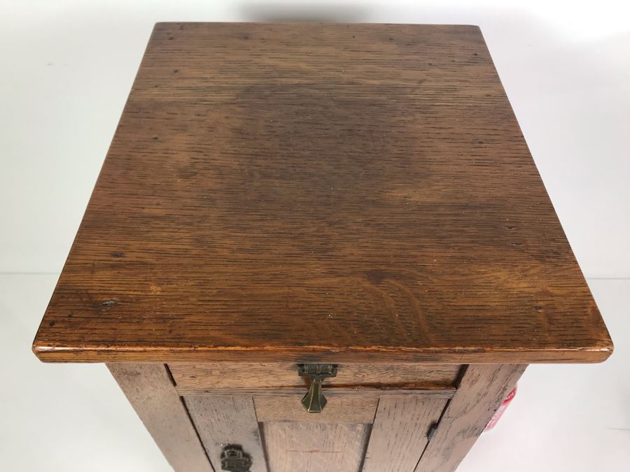 Arts & Crafts Mission Oak Tiger Oak Antique Chairside Humidor Liquor Cabinet [Photo 3]