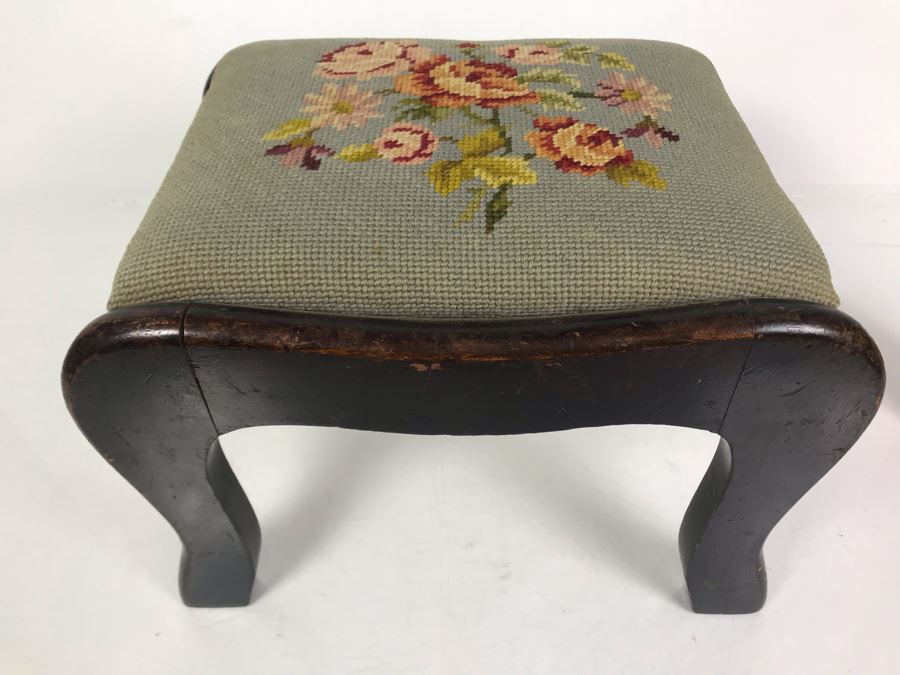 Vintage Needlepoint Footstool 10 X 13 X 9.5H