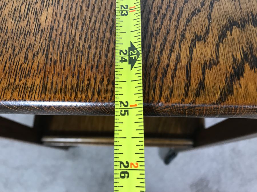 Stunning Vintage Tiger Oak Drop Leaf Tea Cart 25D X 17.5W (W/O Leaves - 33W With Leaves) X 28H [Photo 21]