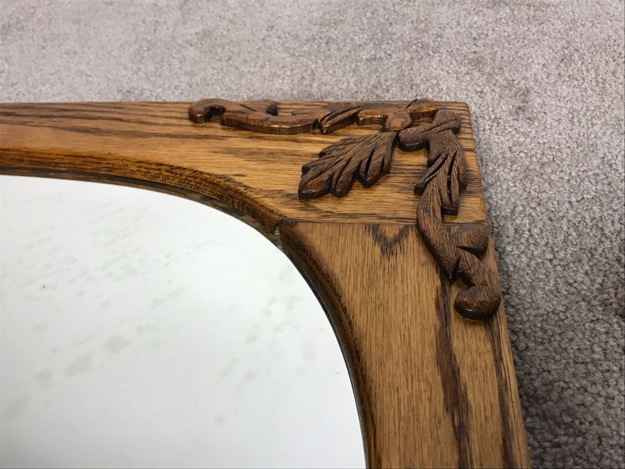 Vintage Oak Beveled Glass Wall Mirror 27.5 X 17.5 [Photo 4]